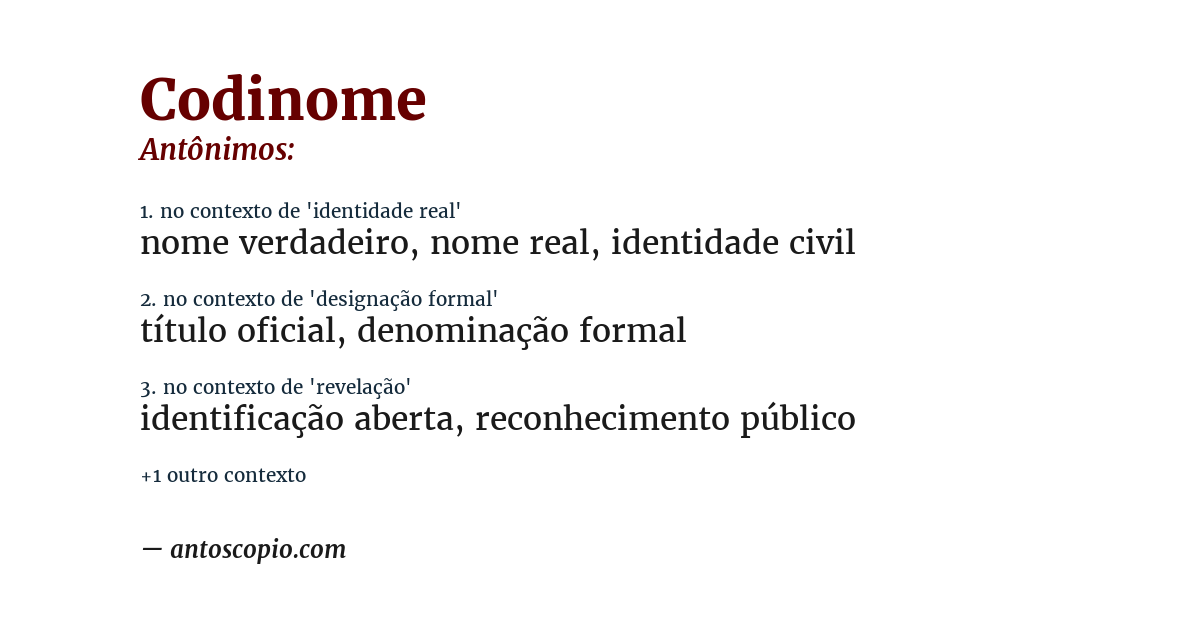 Antônimo de codinome