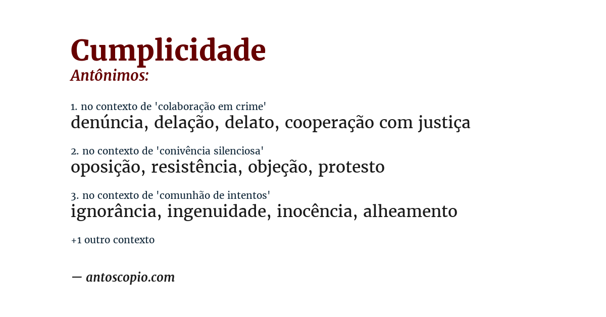 Antônimo de cumplicidade