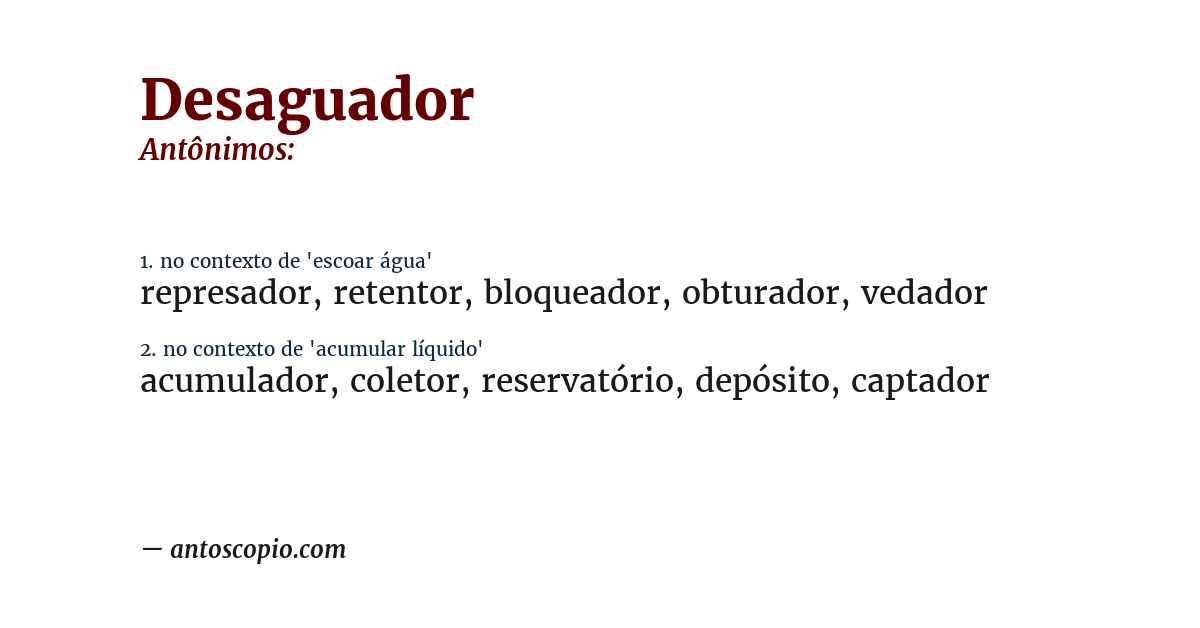 Antônimo de desaguador