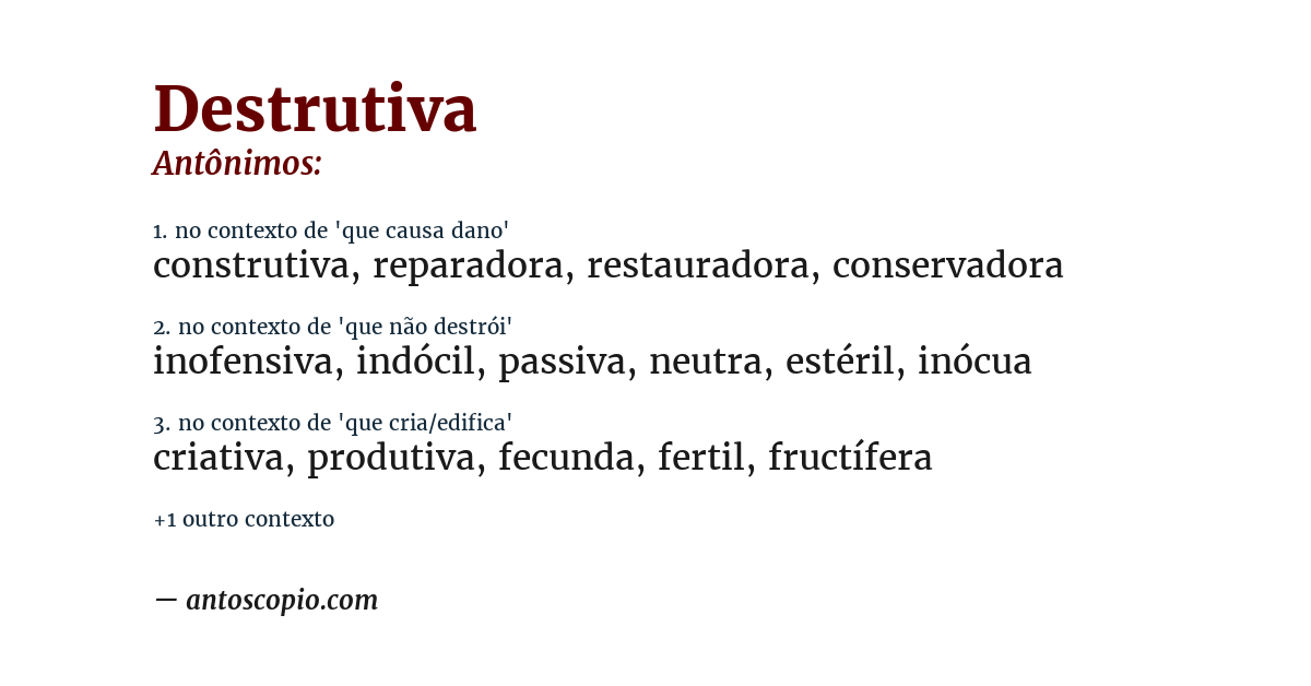Antônimo de destrutiva