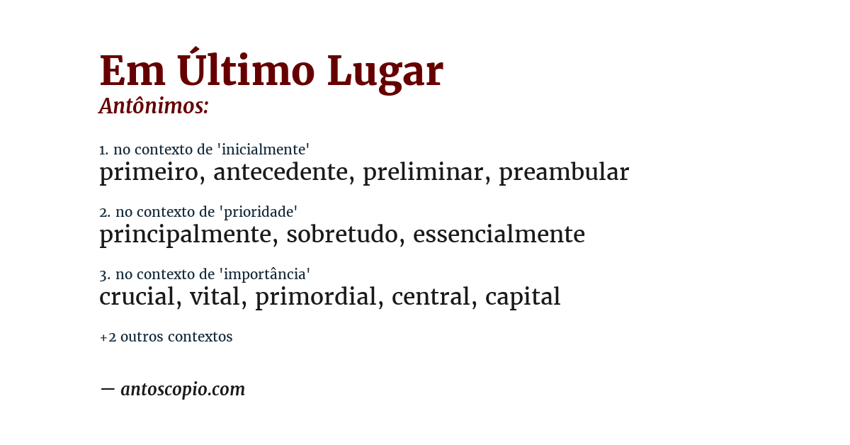 Antônimo de em último lugar