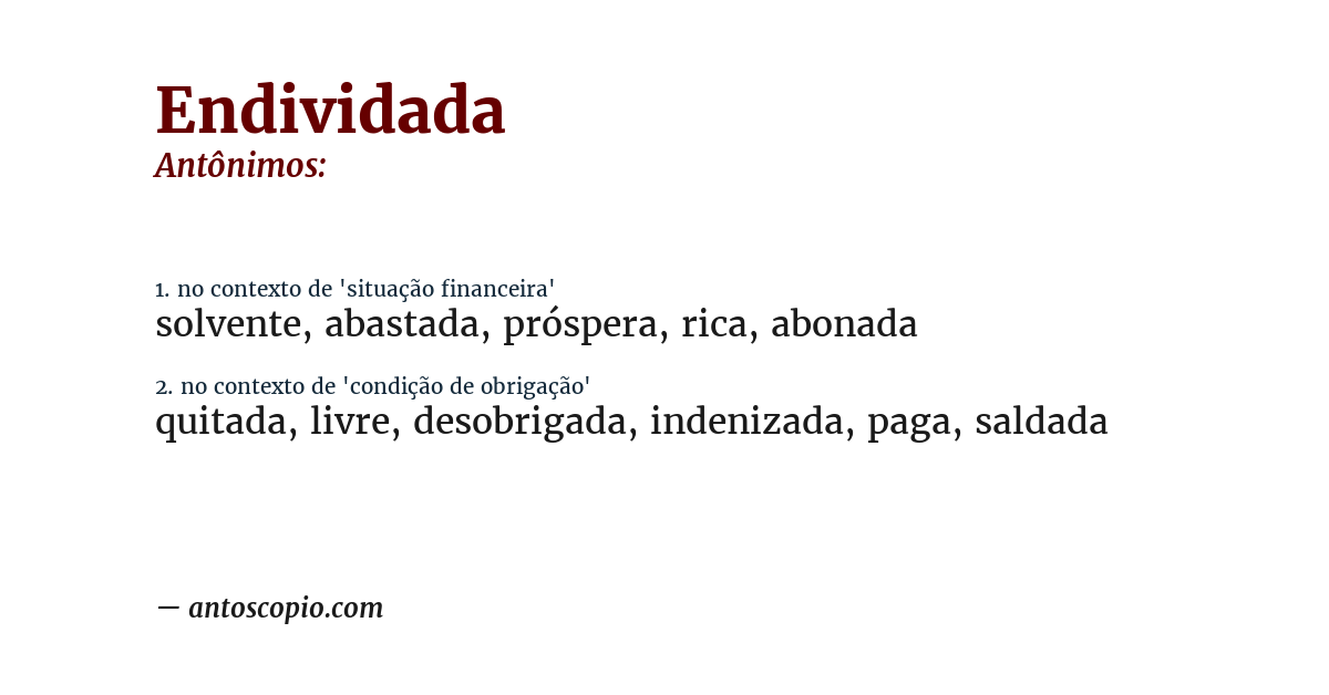 Antônimo de endividada