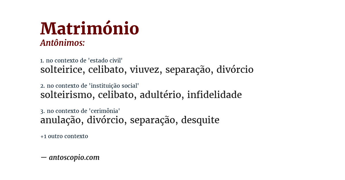 Antônimo de matrimónio