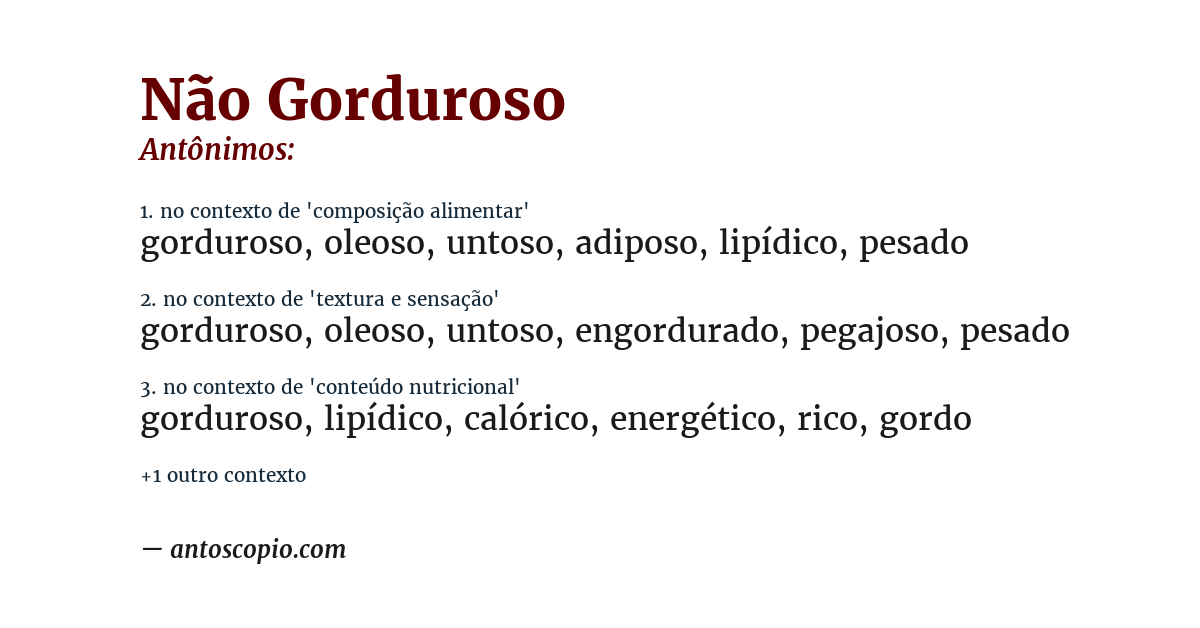 Antônimo de não gorduroso