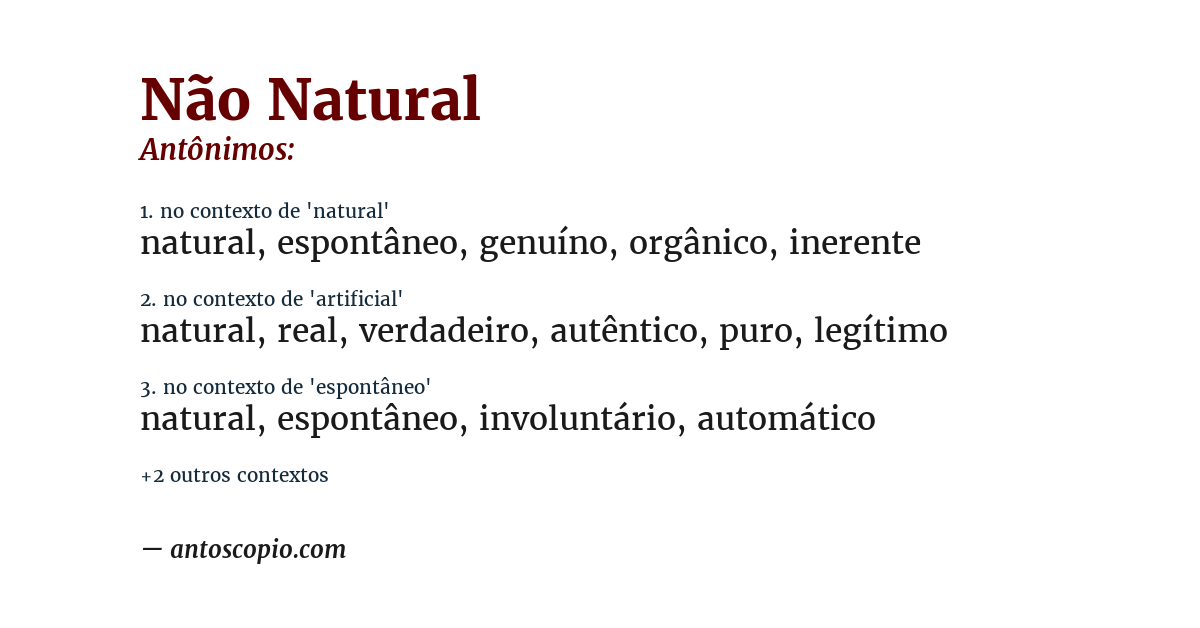 Antônimo de não natural