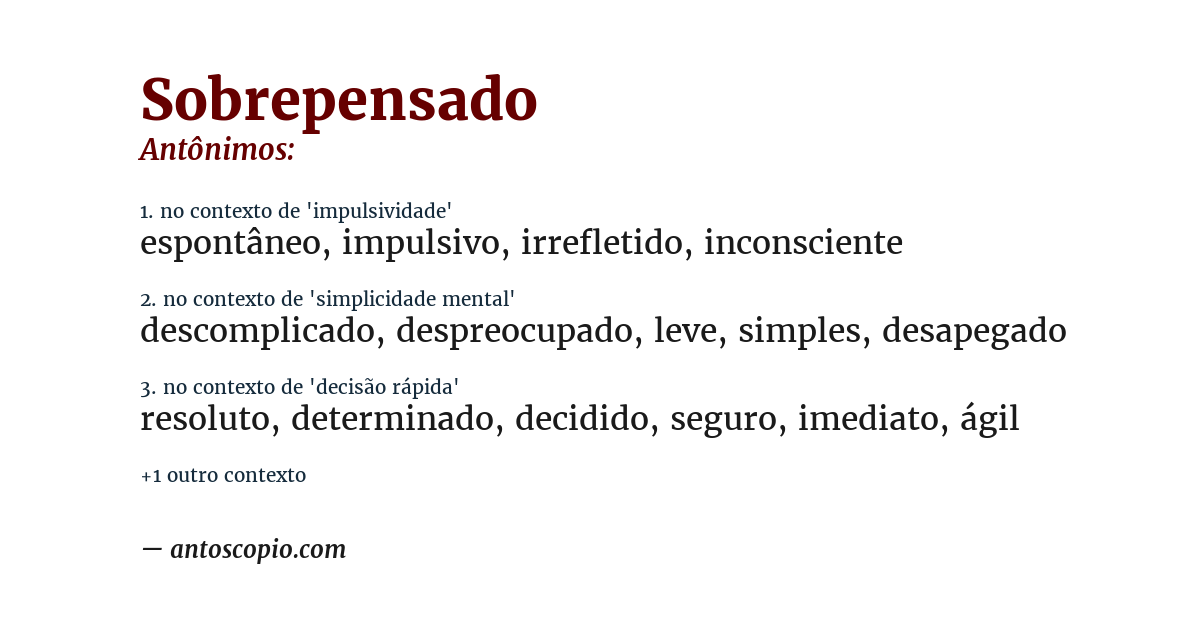 Antônimo de sobrepensado