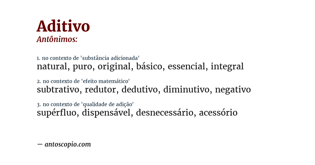 Antônimo de aditivo