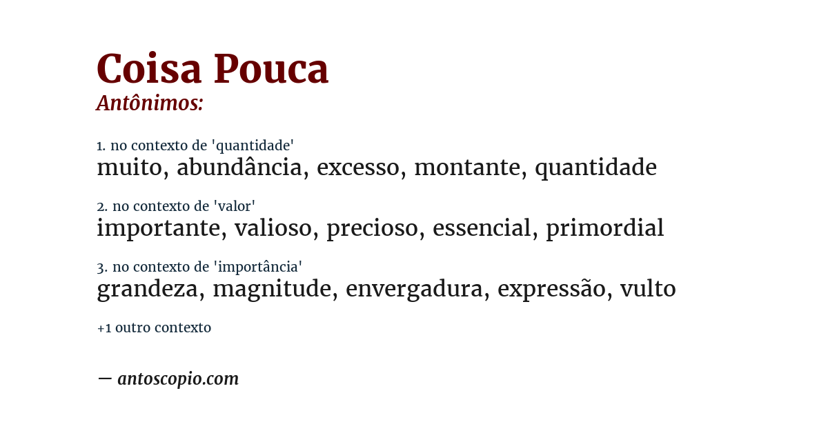 Antônimo de coisa pouca