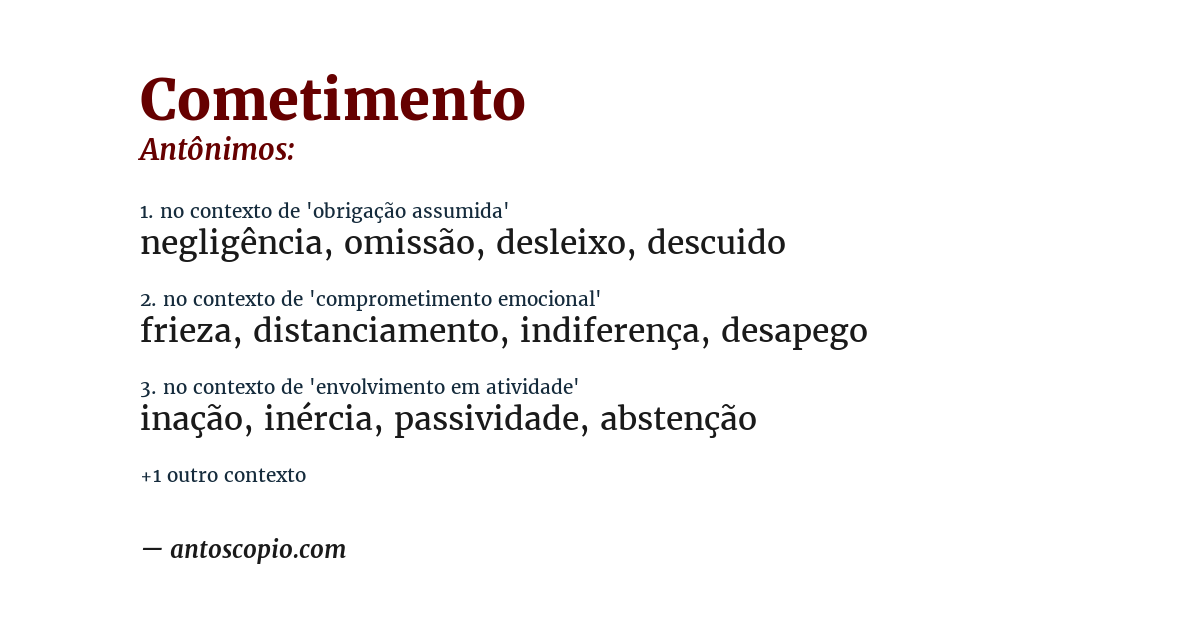 Antônimo de cometimento