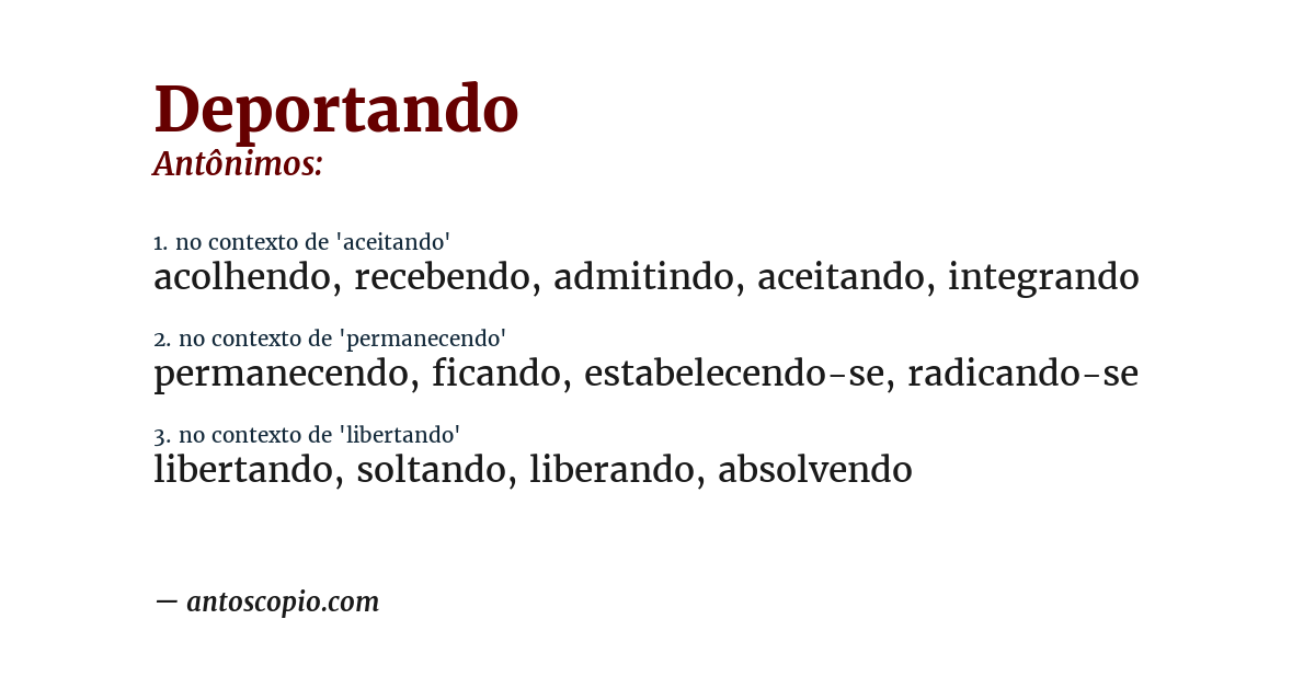 Antônimo de deportando