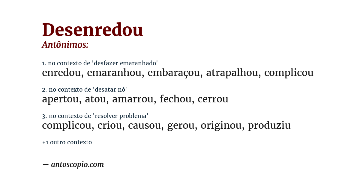 Antônimo de desenredou