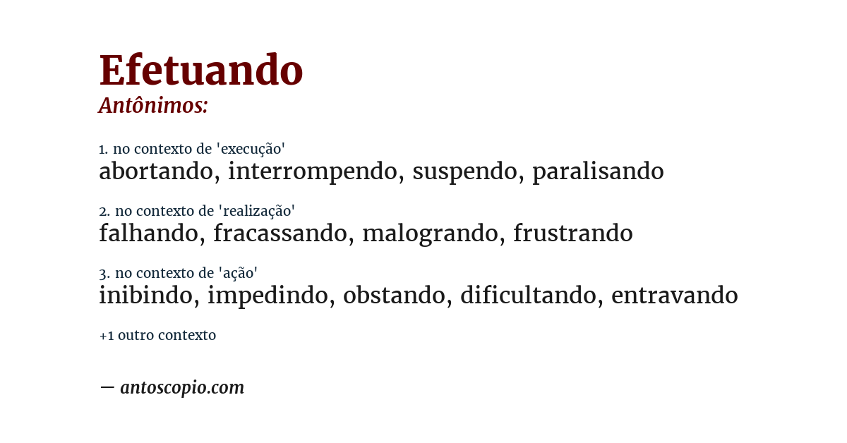 Antônimo de efetuando