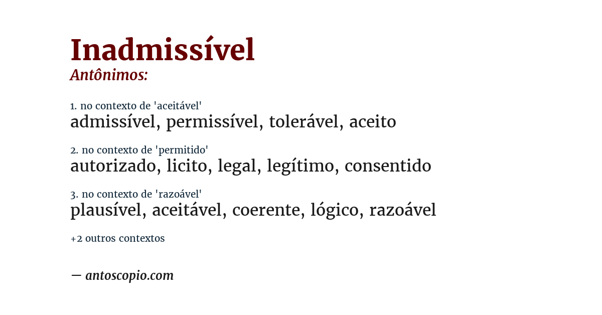 Antônimo de inadmissível