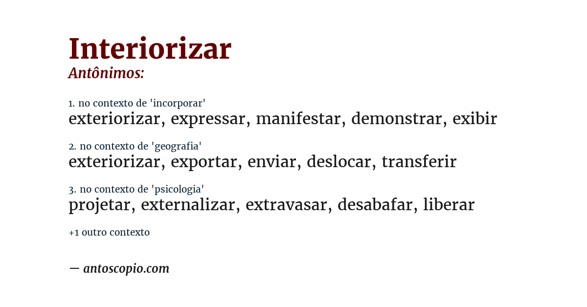 Antônimo de interiorizar