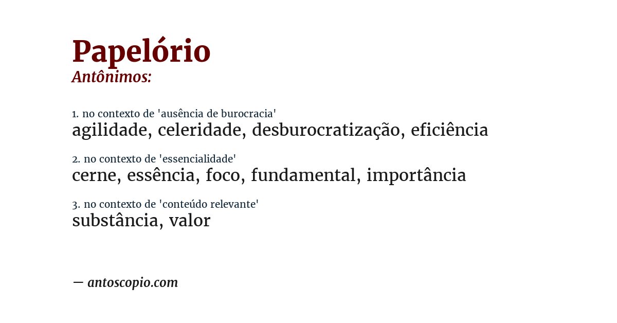 Antônimo de papelório