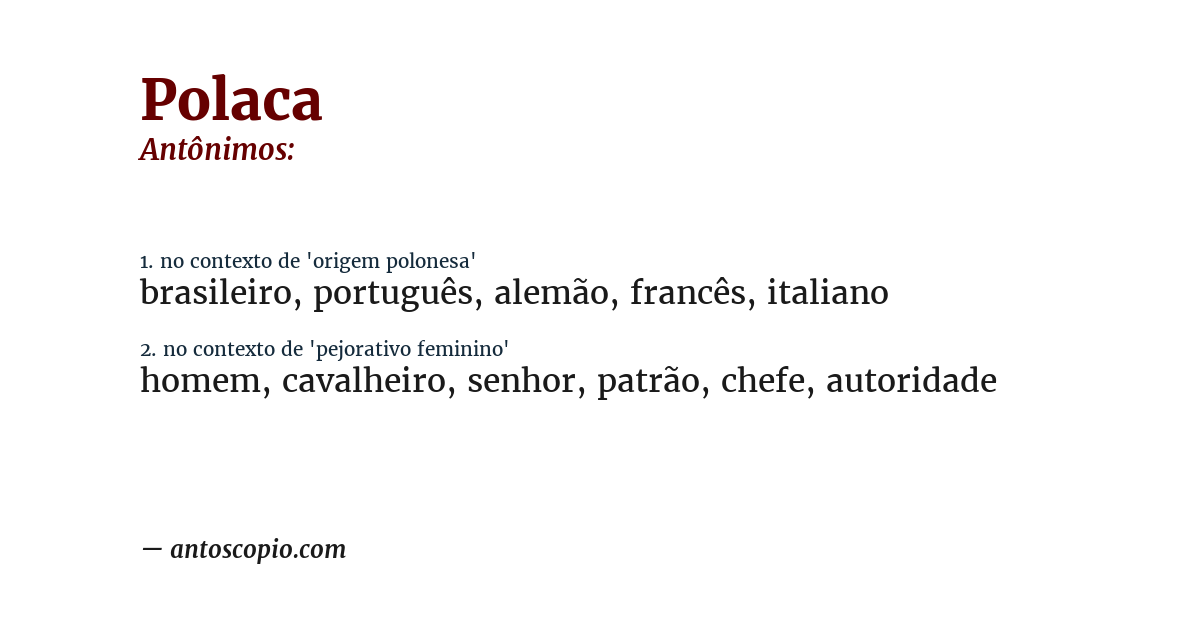 Antônimo de polaca