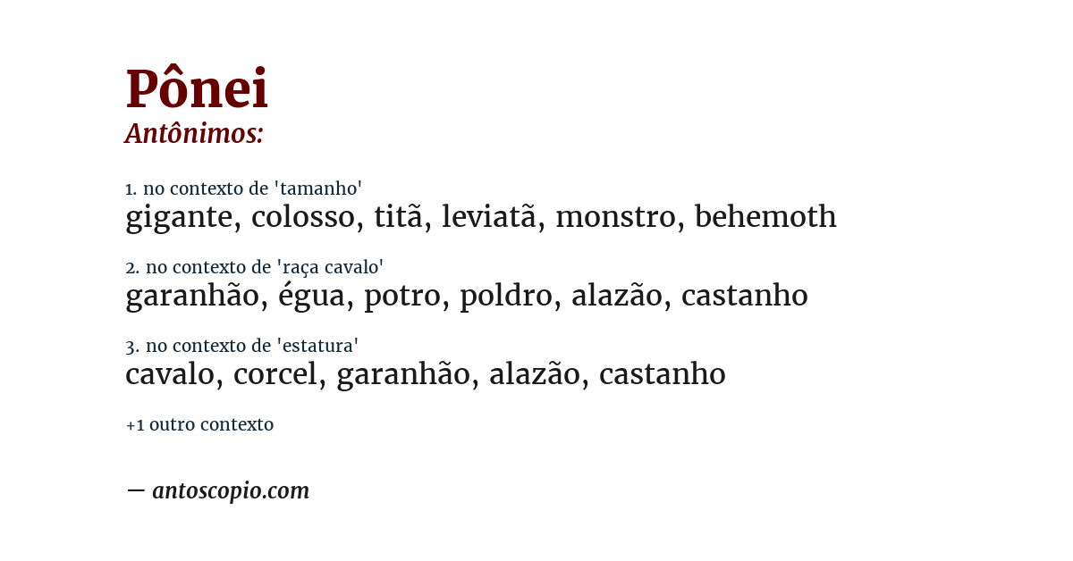 Antônimo de pônei