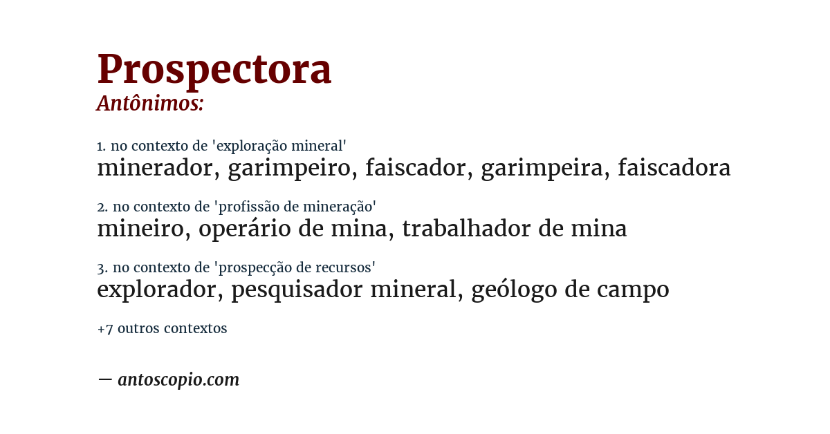 Antônimo de prospectora