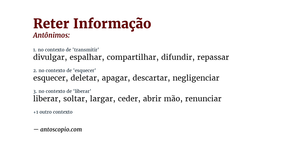 Antônimo de reter informação