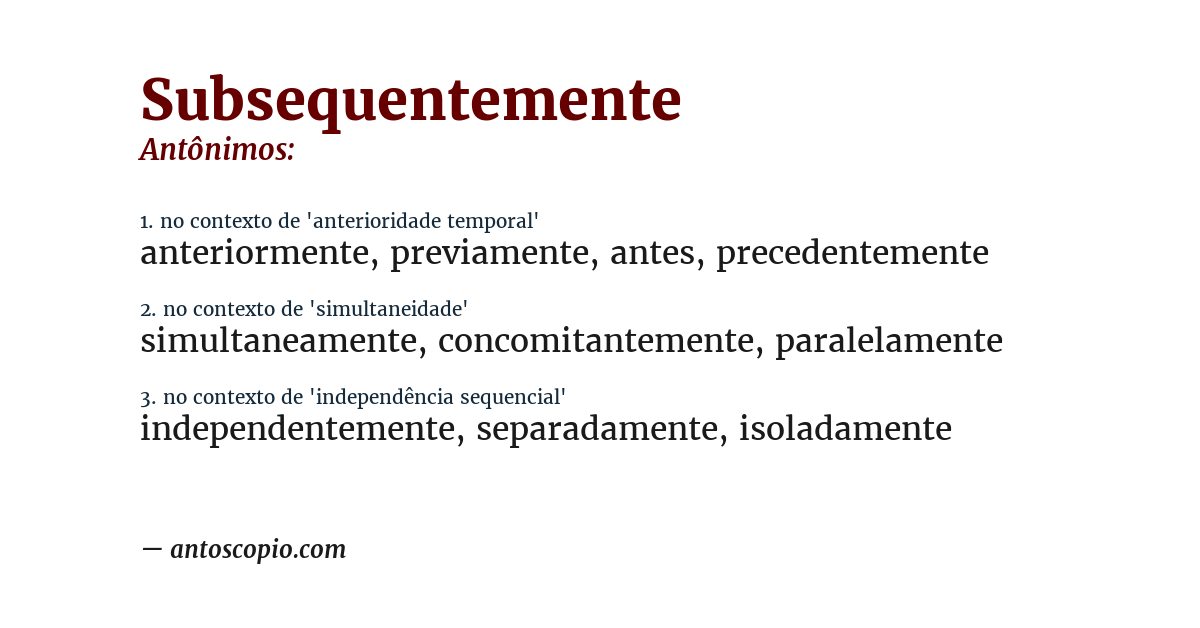 Antônimo de subsequentemente