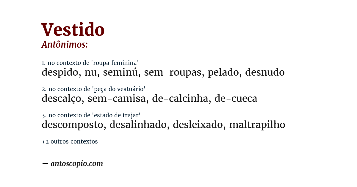 Antônimo de vestido
