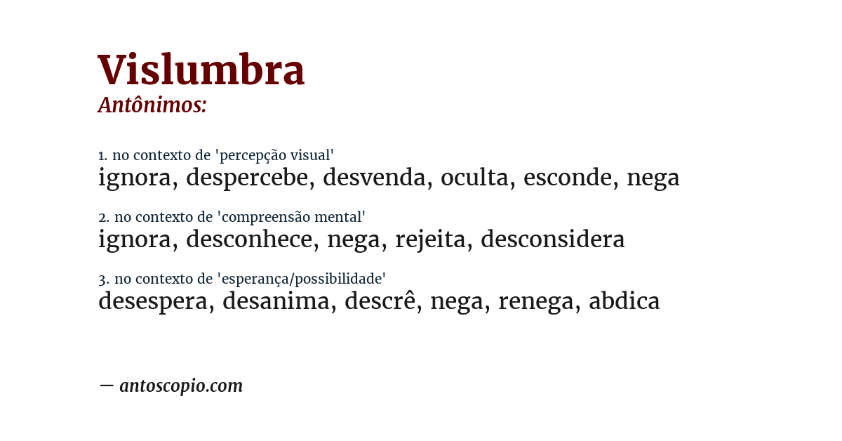 Antônimo de vislumbra