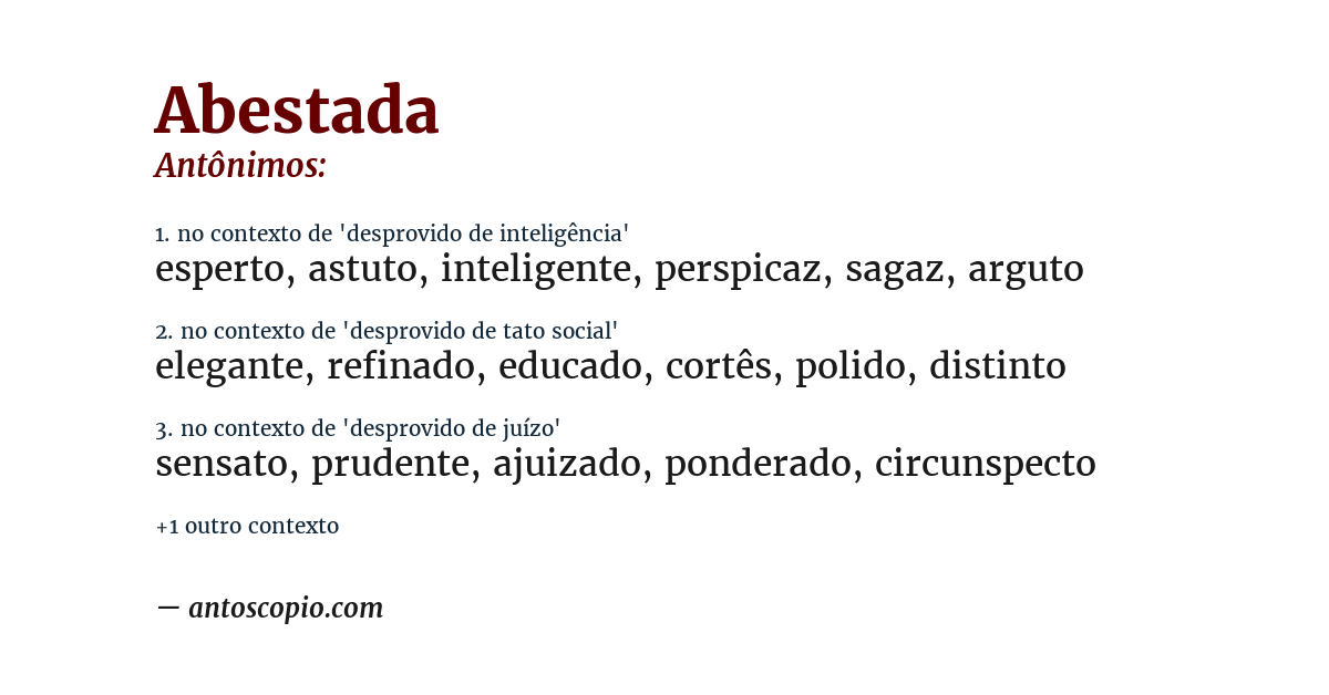 Antônimo de abestada