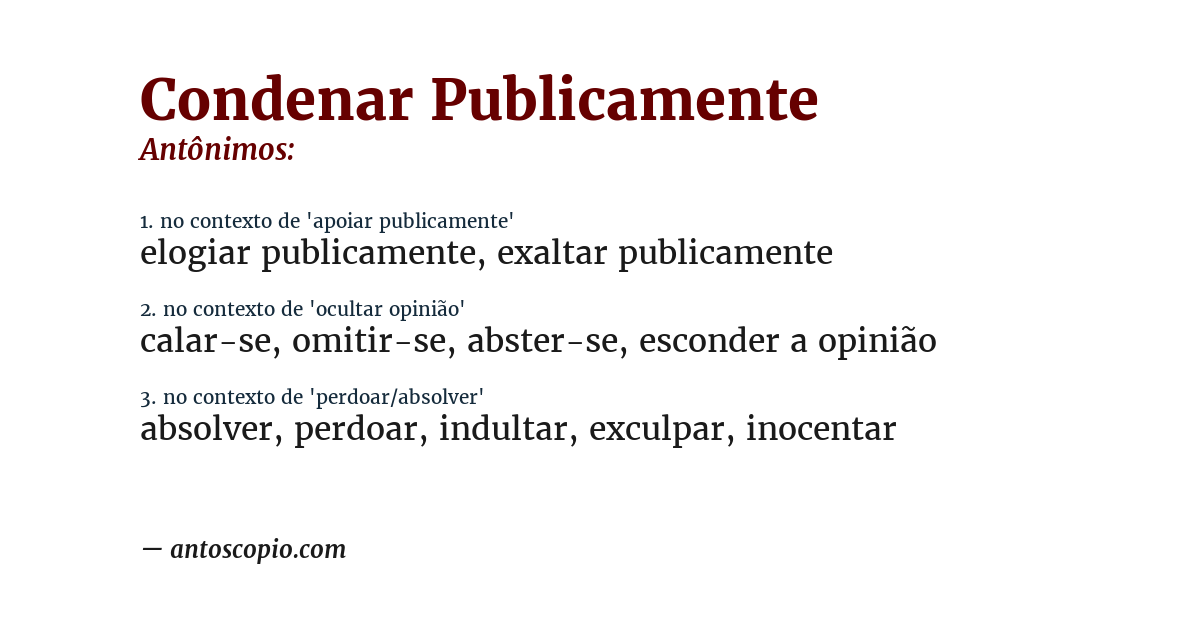 Antônimo de condenar publicamente