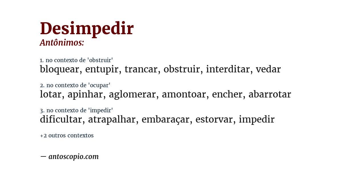 Antônimo de desimpedir