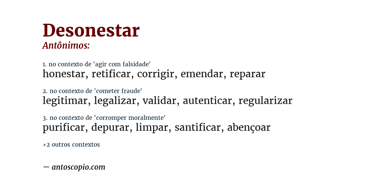 Antônimo de desonestar