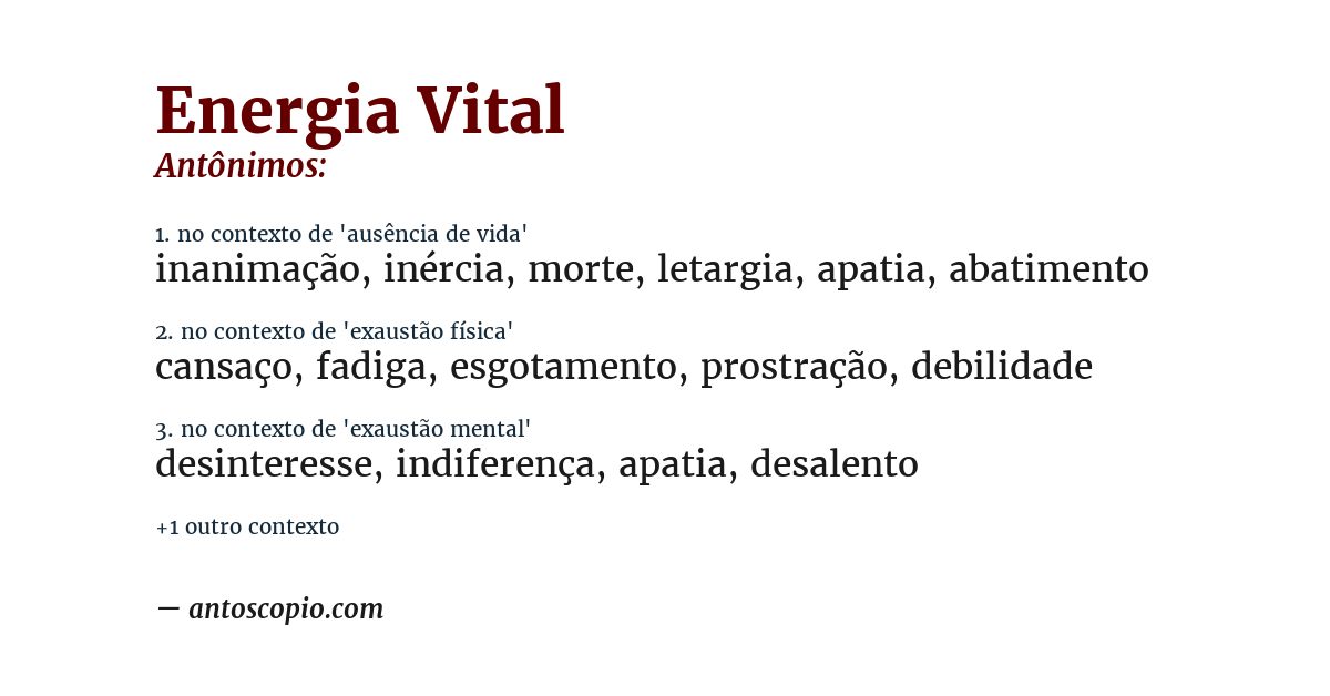 Antônimo de energia vital