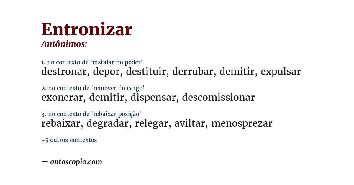 Antônimo de entronizar