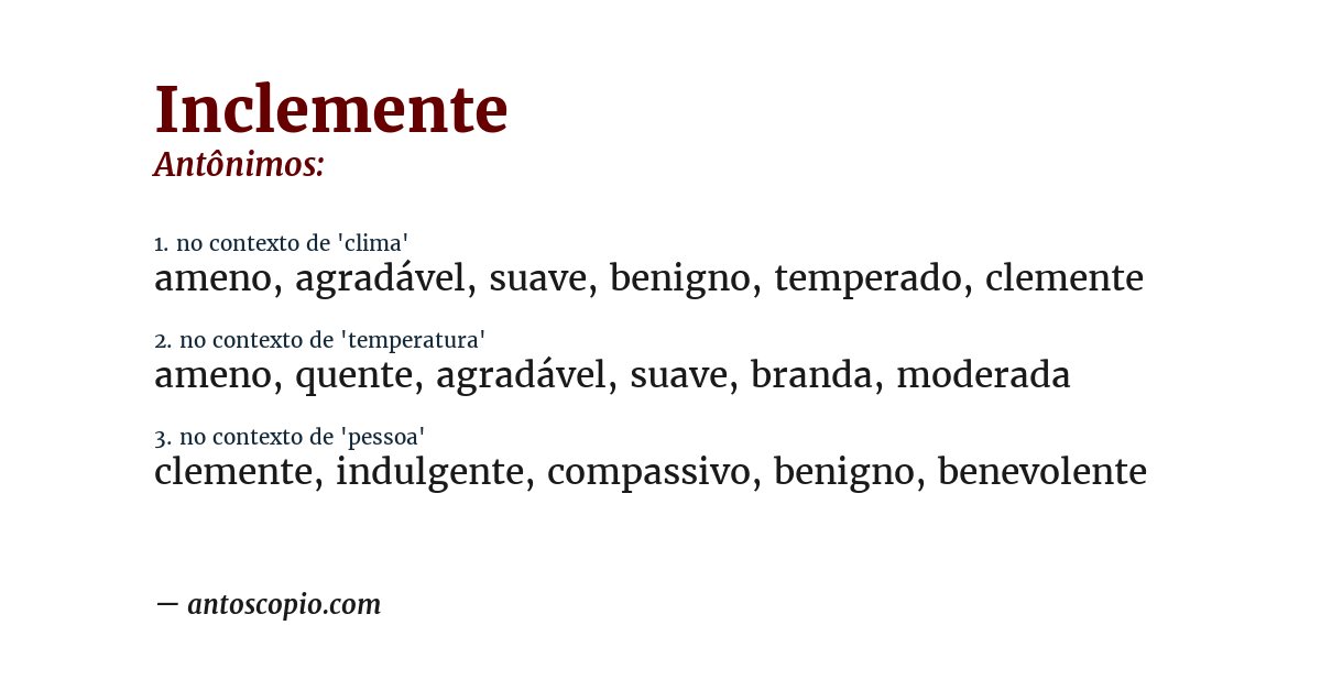 Antônimo de inclemente
