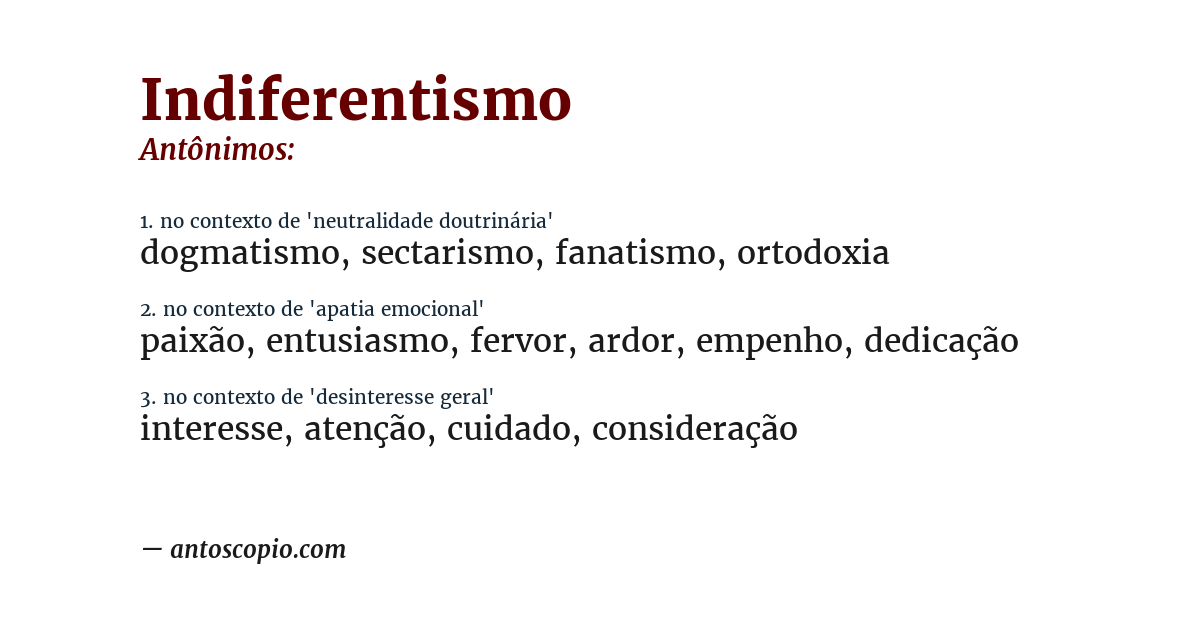 Antônimo de indiferentismo