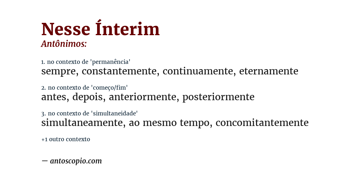 Antônimo de nesse ínterim