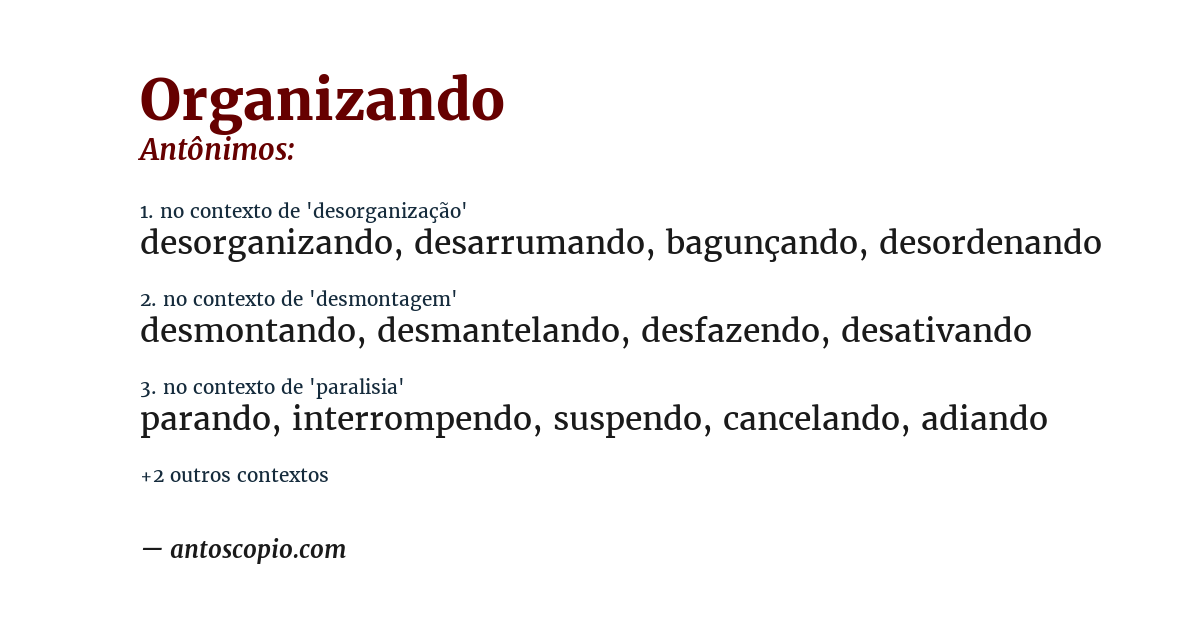 Antônimo de organizando