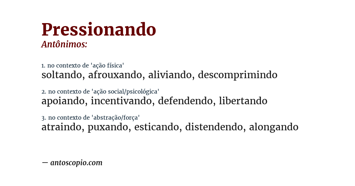 Antônimo de pressionando