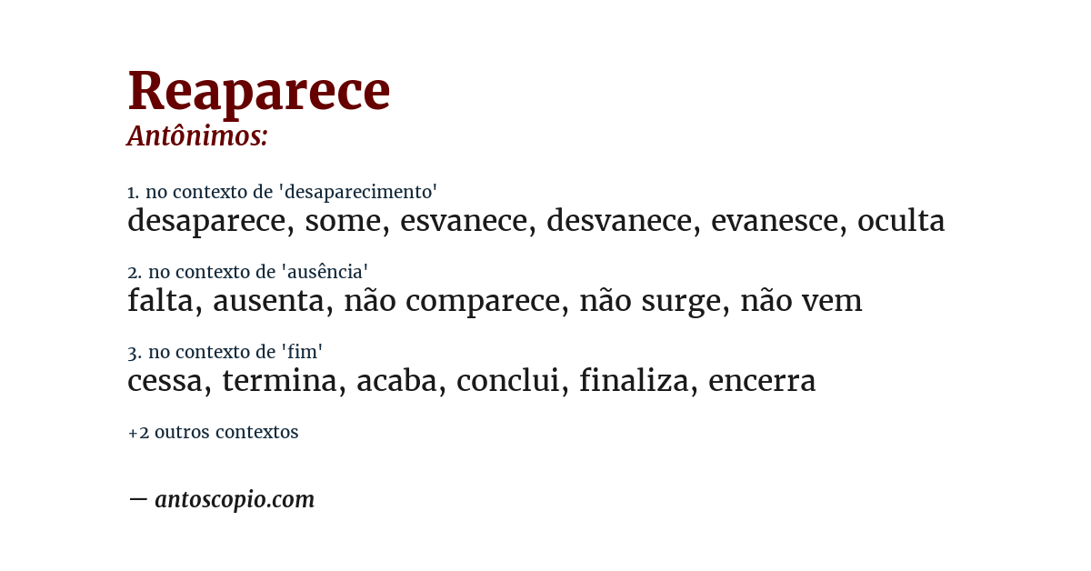 Antônimo de reaparece