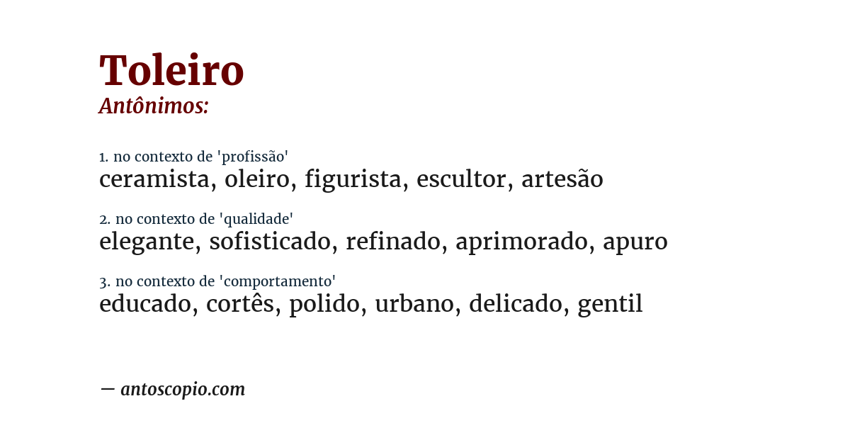 Antônimo de toleiro