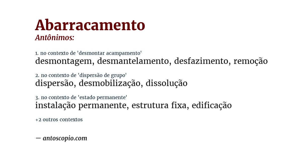 Antônimo de abarracamento