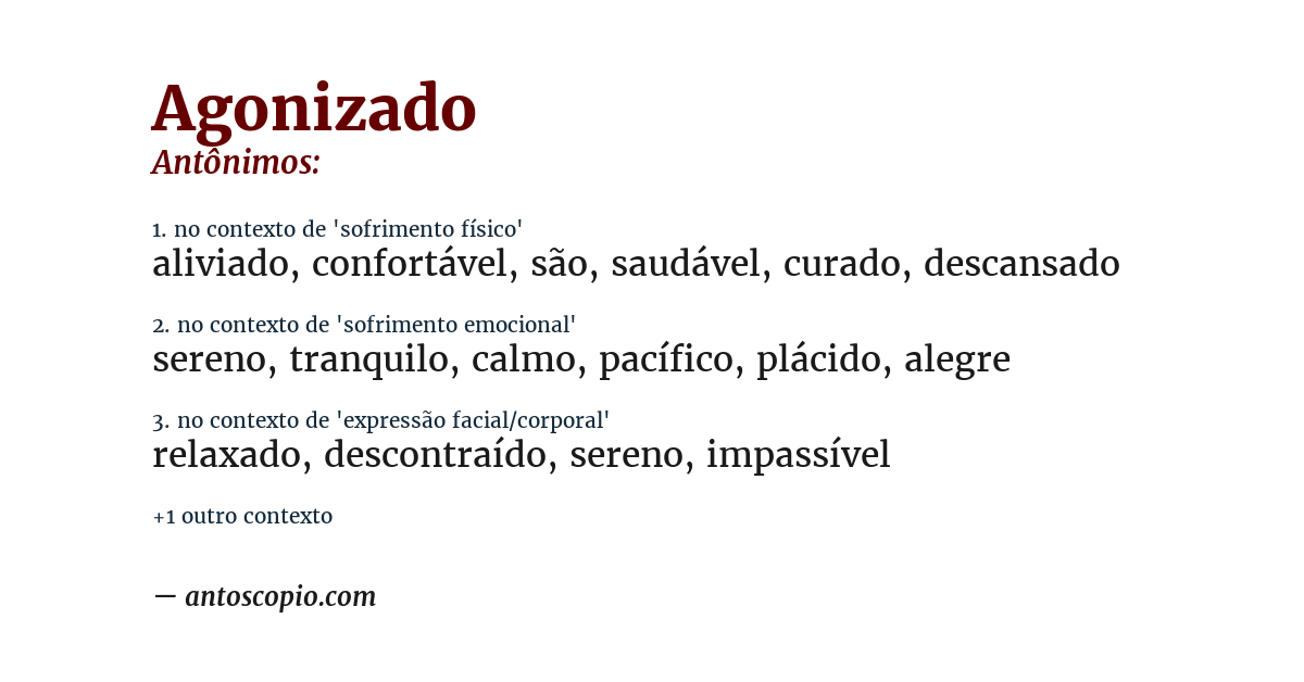 Antônimo de agonizado