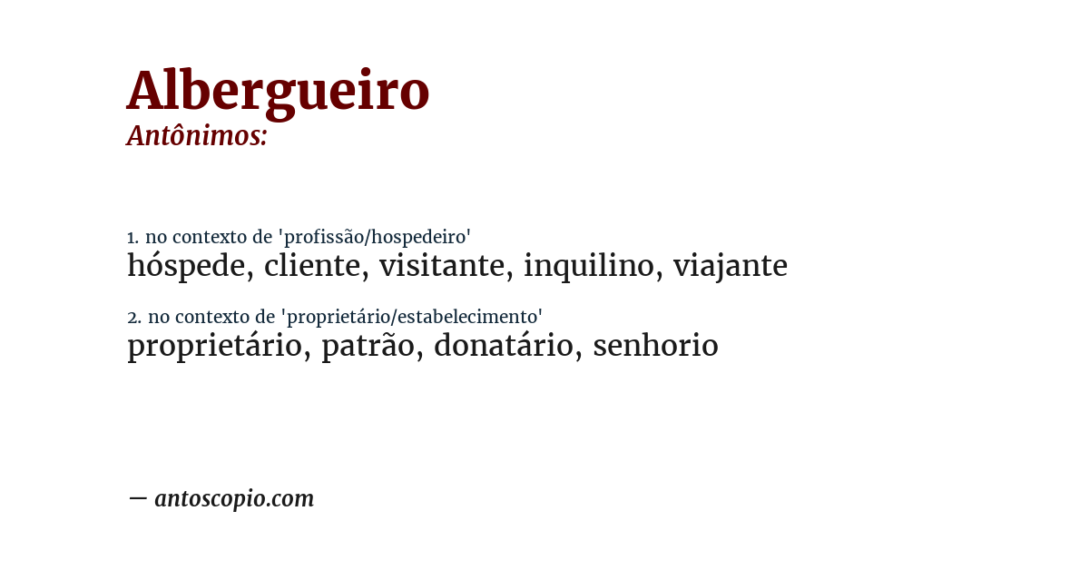 Antônimo de albergueiro