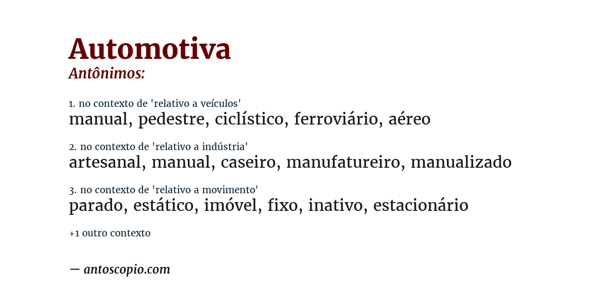 Antônimo de automotiva