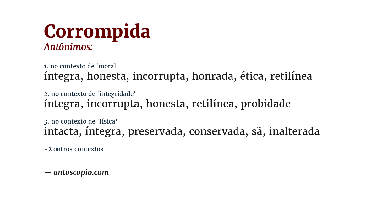 Antônimo de corrompida