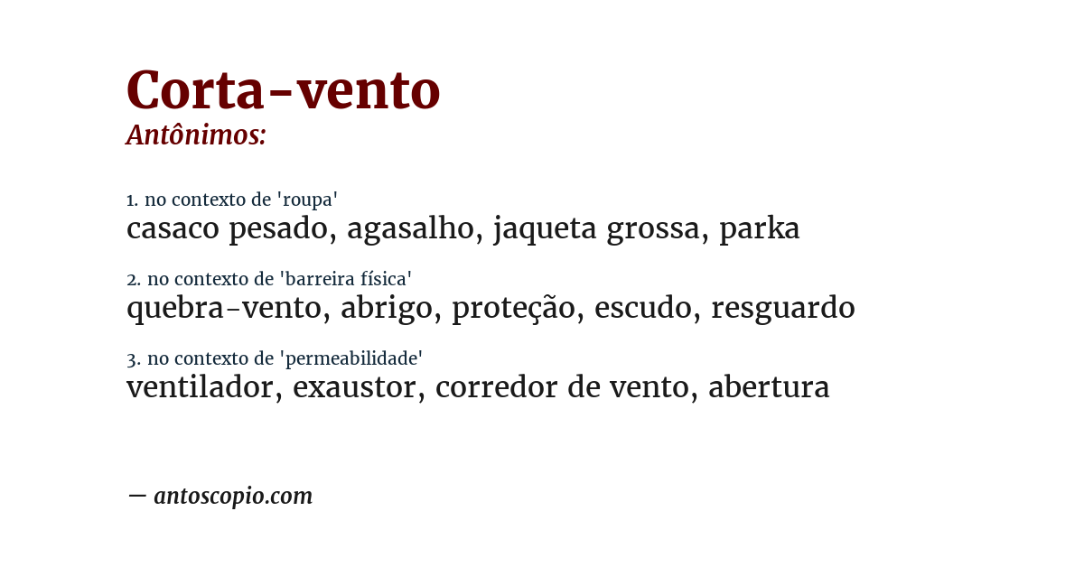 Antônimo de corta-vento