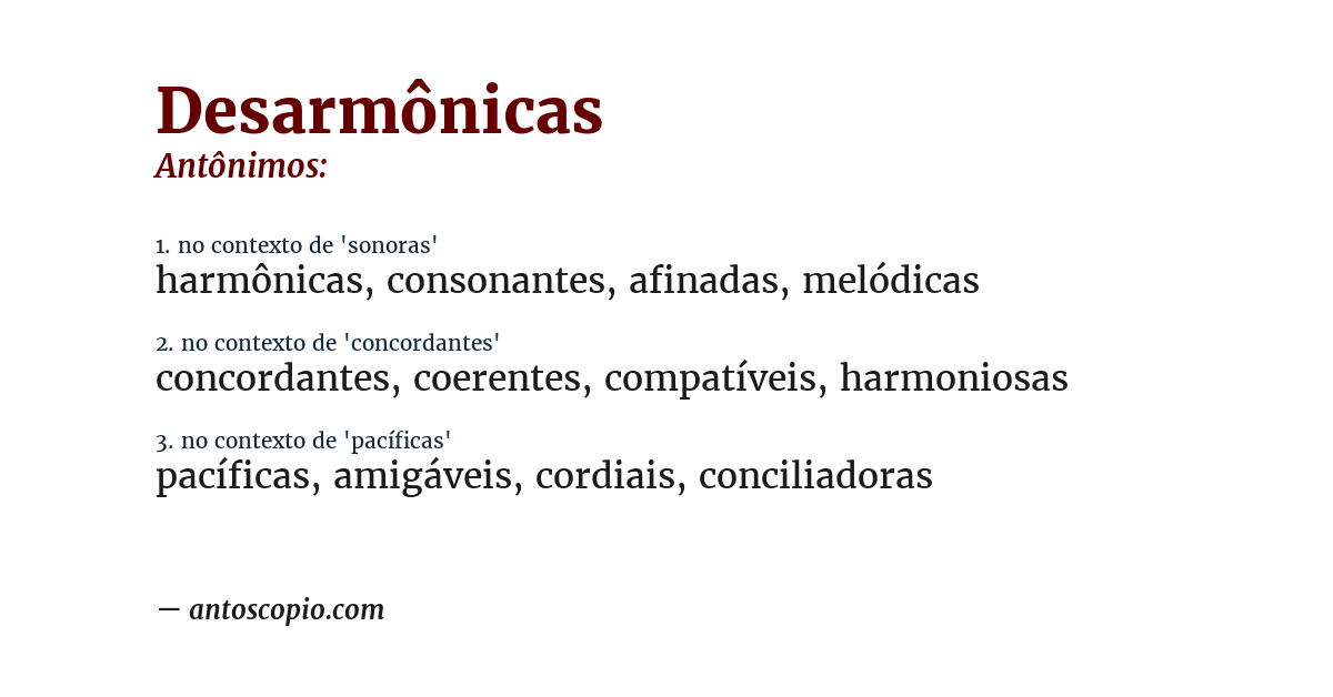 Antônimo de desarmônicas