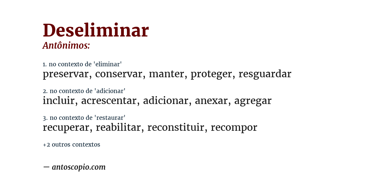 Antônimo de deseliminar