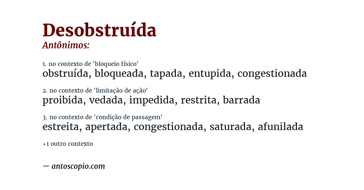 Antônimo de desobstruída