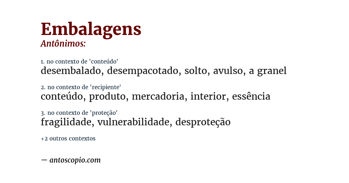 Antônimo de embalagens