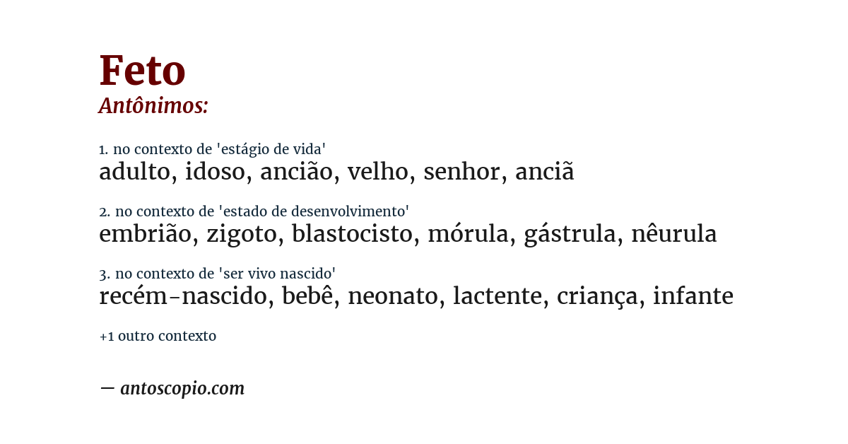Antônimo de feto